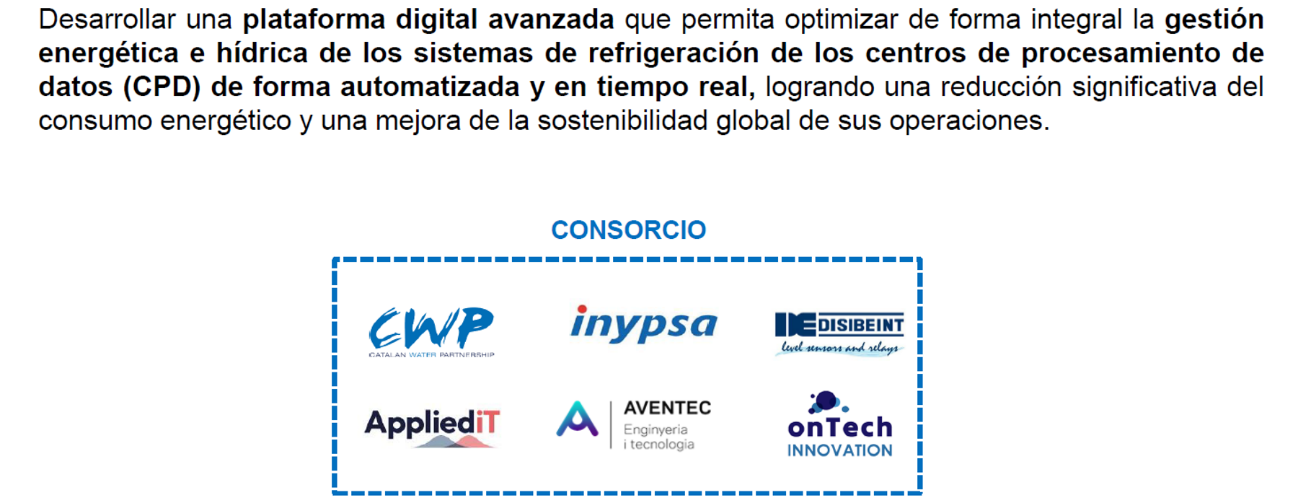 Objetivo del proyecto OptimCPD y consorcio: CWP, inypsa, DISIBEINT, AppliedIT, AVENTEC y onTech Innovation